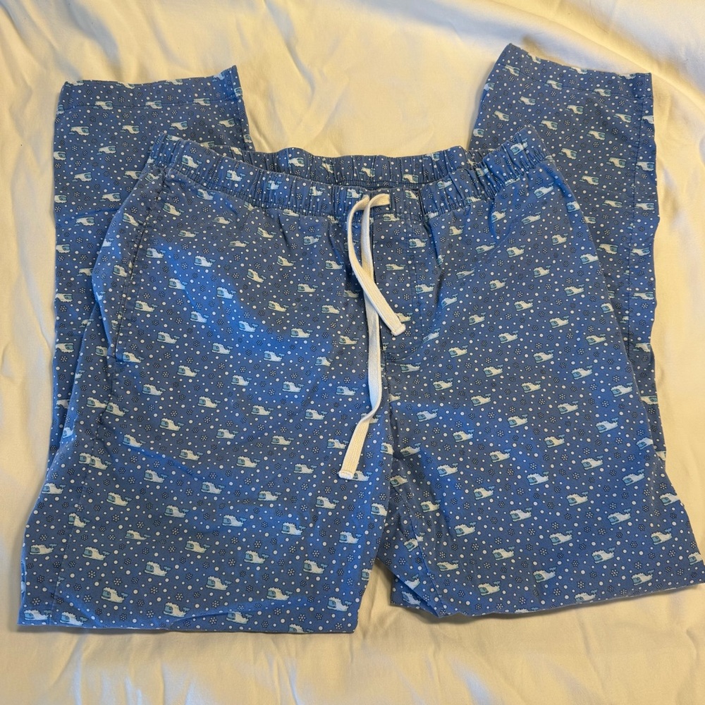 Vineyard Vines blue men’s pajamas bottoms, snowflakes and icy whales, Sz M
